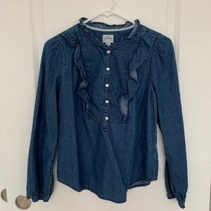 J. Crew Tops - J.Crew Denim Ruffle Shirt J. Crew Tops - J.Crew Denim Ruffle Shirt